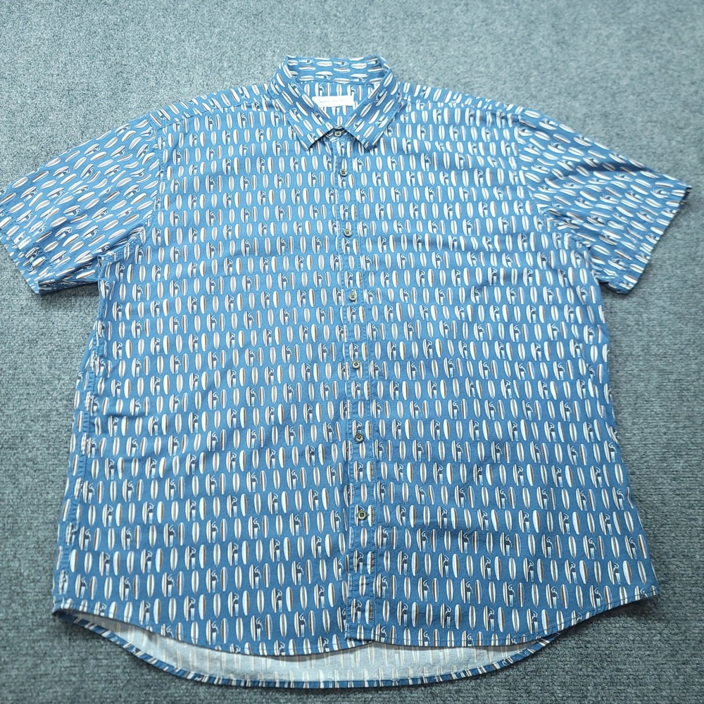 James Campbell Mens XXL Blue Surfboard Surfer Print Cotton Short Sleeve Shirt